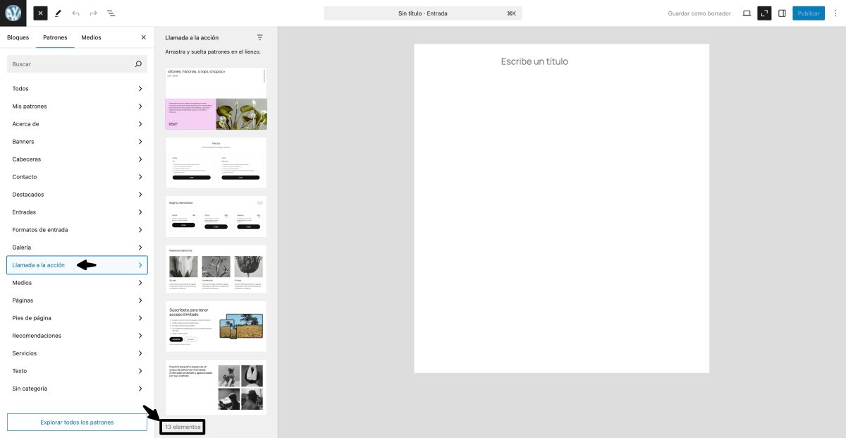 directorio patrones inactivo editor wordpress