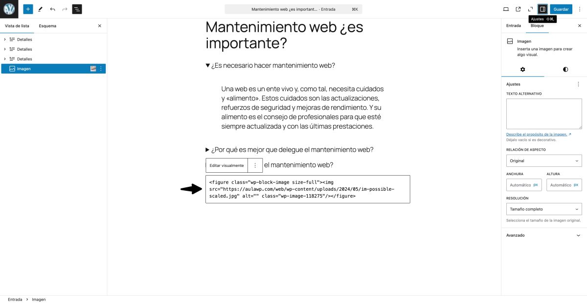 editando bloque como html