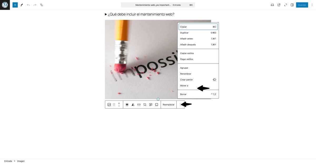 editar bloque como html desactivado