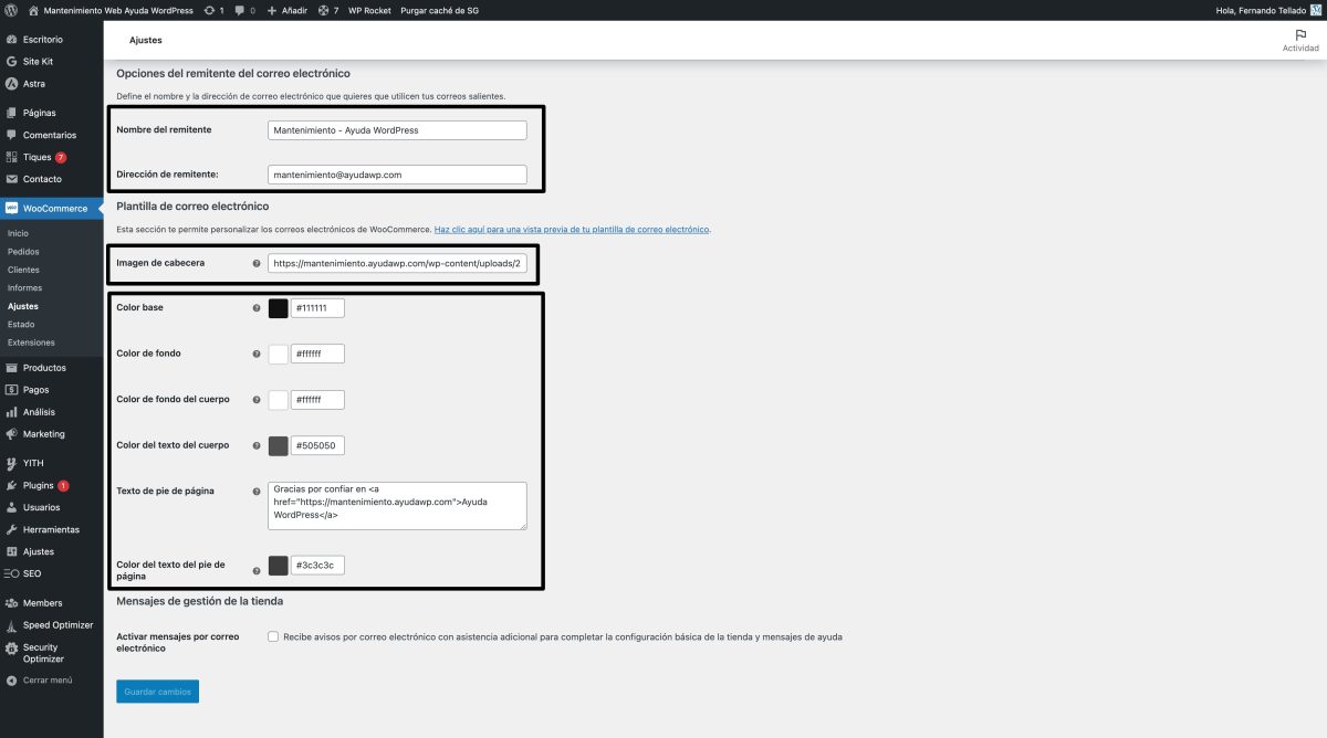 ajustes aspecto correos electronicos woocommerce antiguos