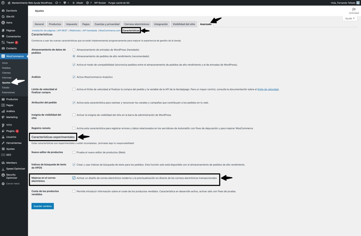 ajustes mejoras correos electronicos woocommerce