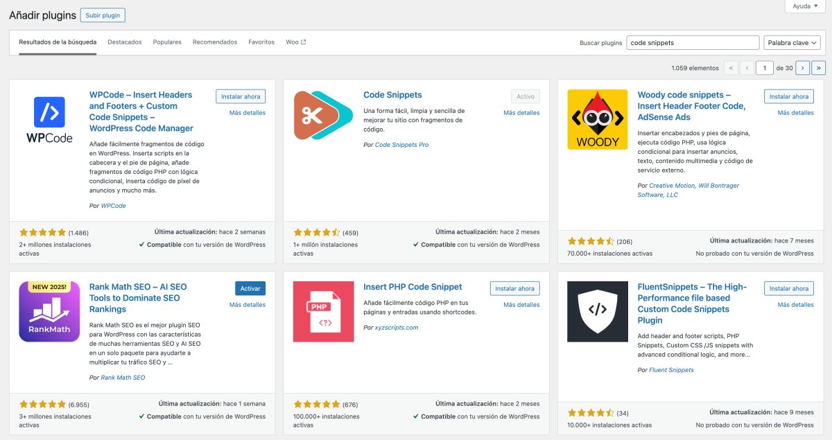 buscar plugins snippets codigo