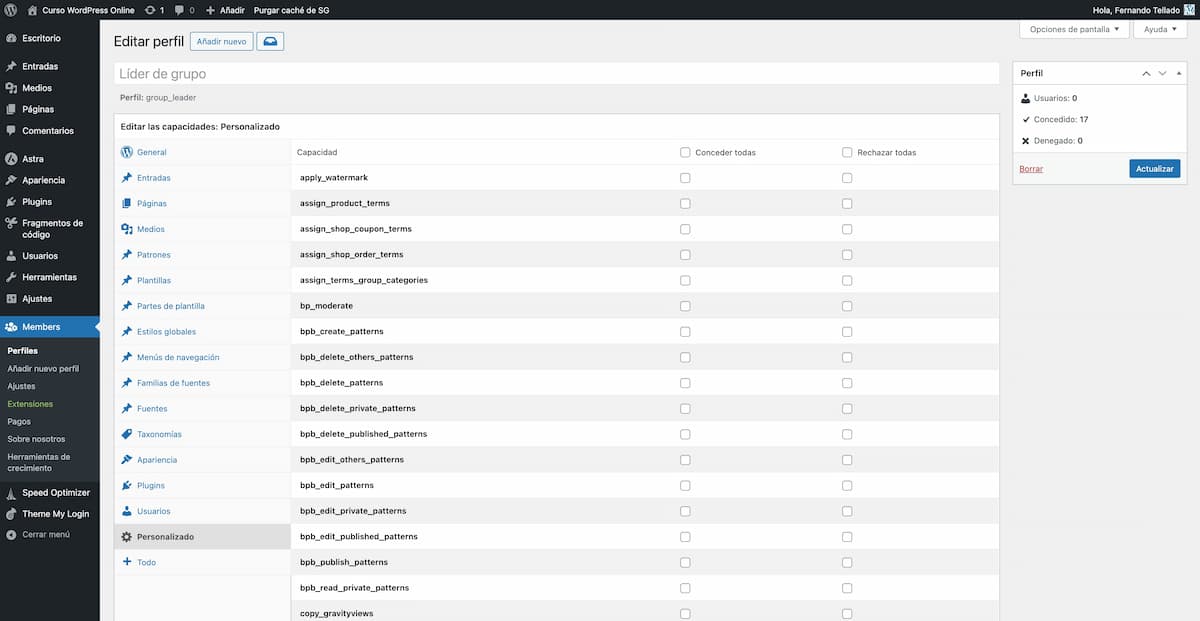 capacidades wordpress personalizadas eliminadas