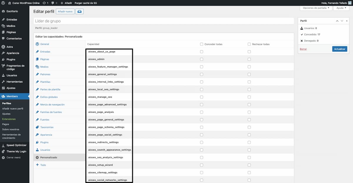 capacidades wordpress personalizadas huerfanas