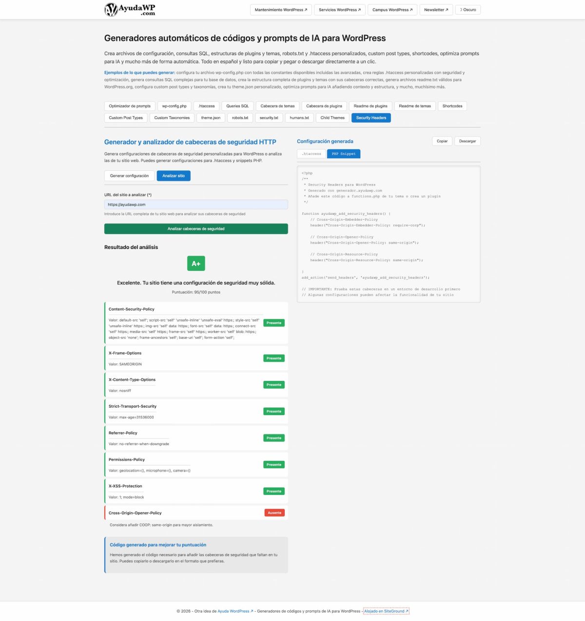 comprobacion cabeceras seguridad http security headers wordpress