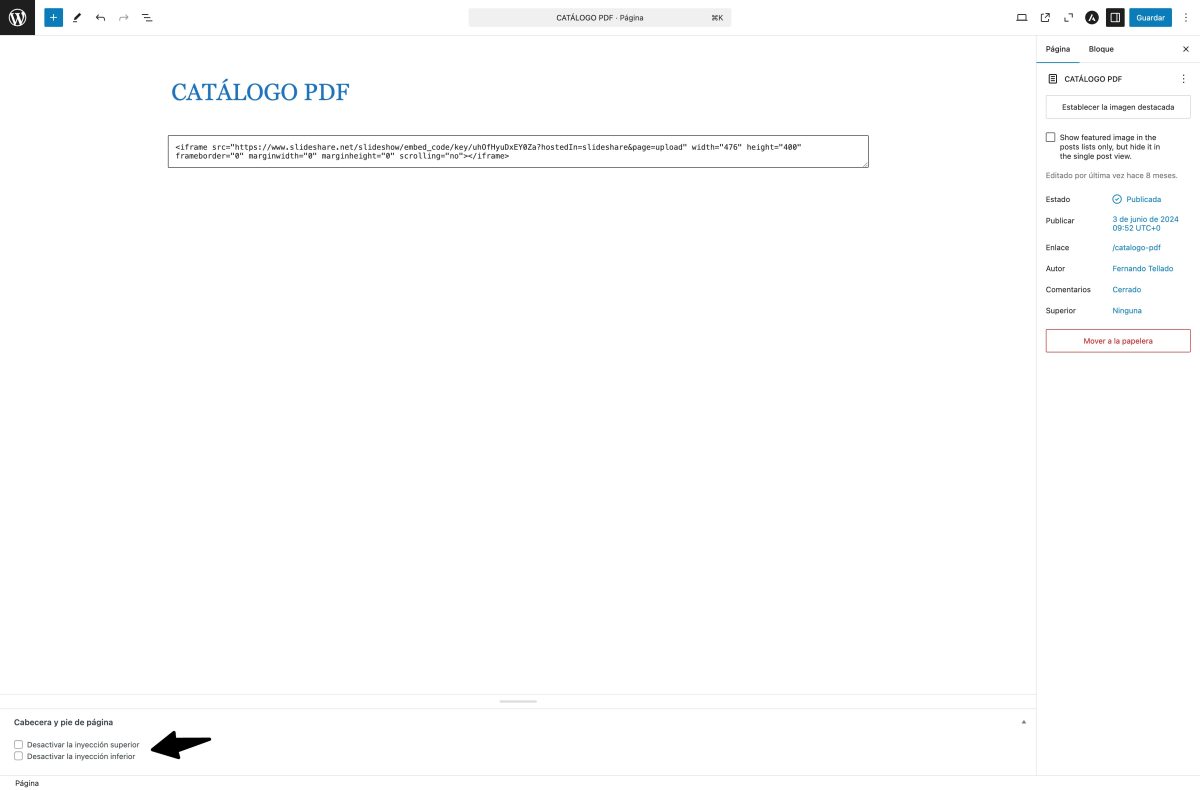 desactivar inyeccion codigos editar la página «catálogo pdf» curso wordpress online — wordpress 22 01 2025 13 03