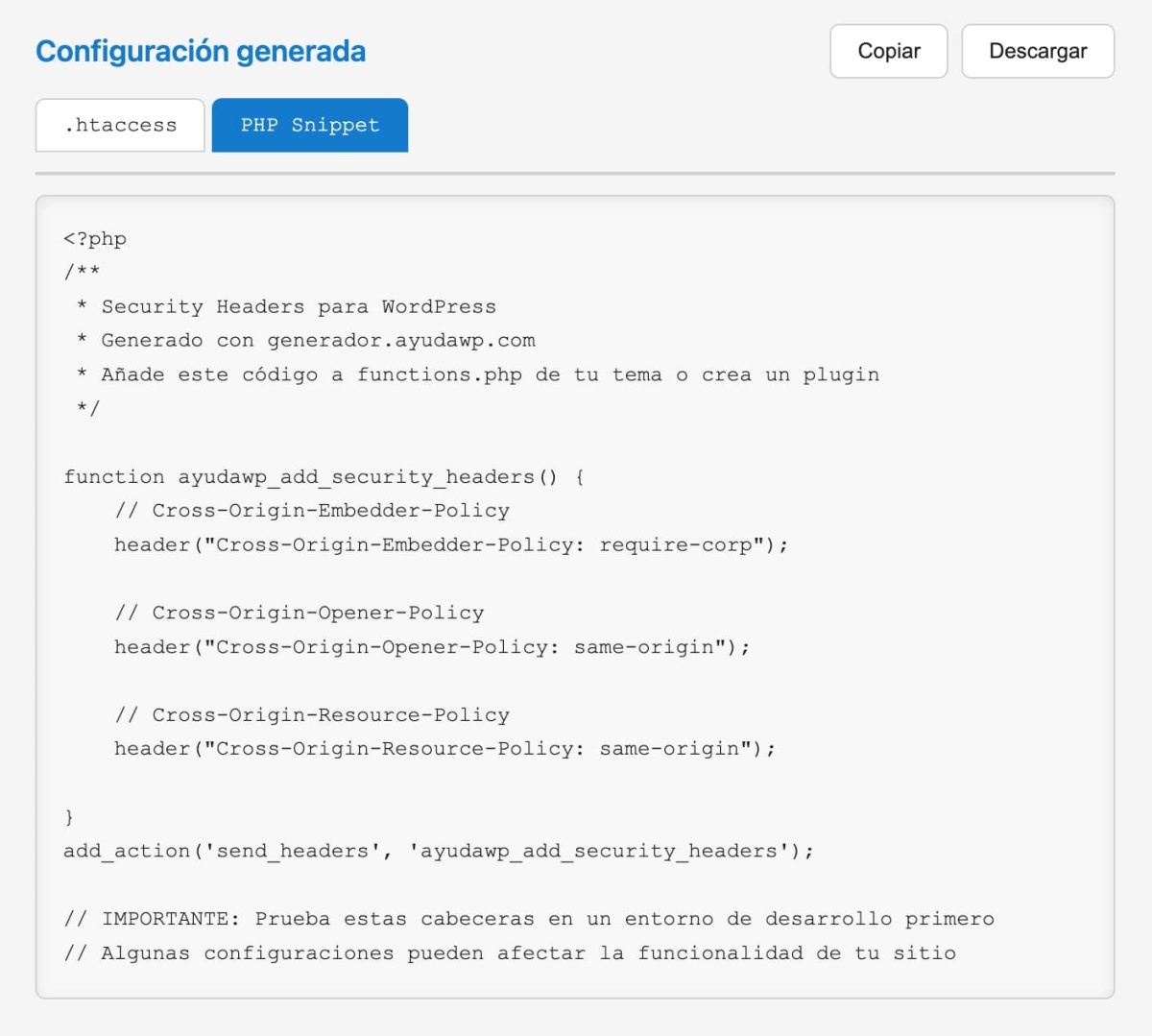 descargar configuracion security headers php