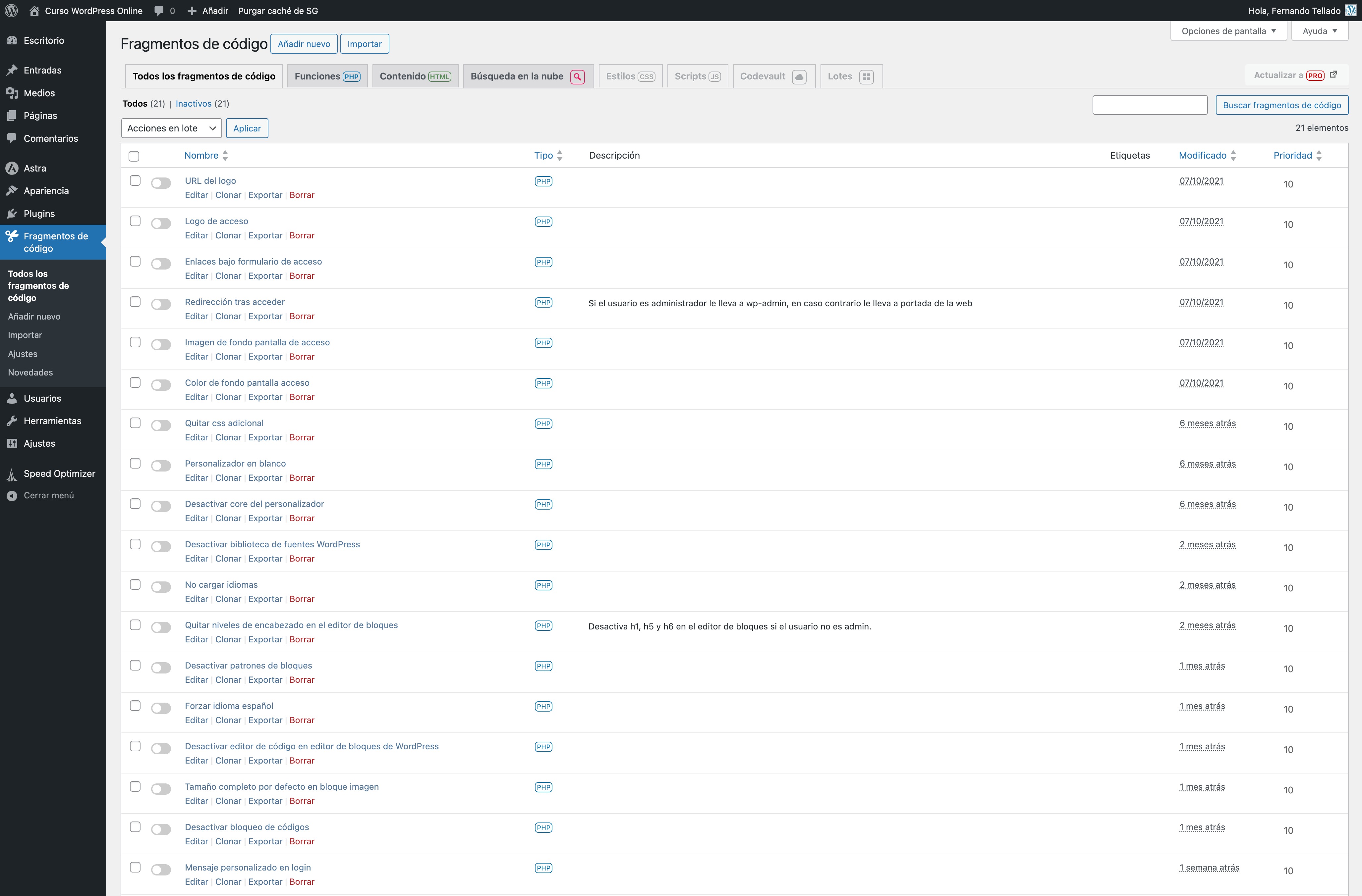 fragmentos de código curso wordpress online — wordpress 22 01 2025 13 22
