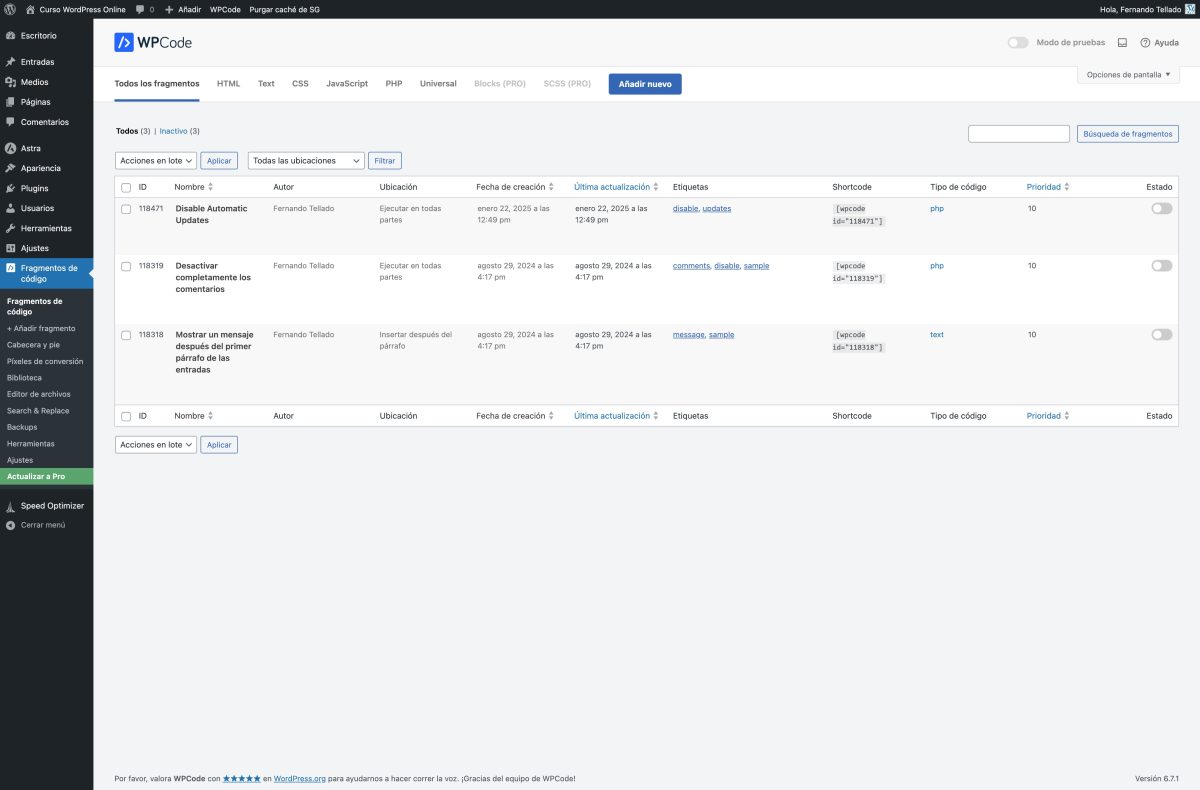 fragmentos de código curso wordpress online — wordpress 22 01 2025 14 17