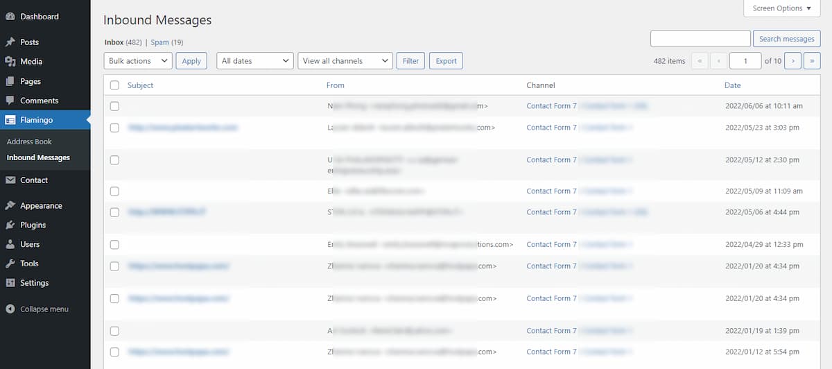 mensajes contact form 7 flamingo