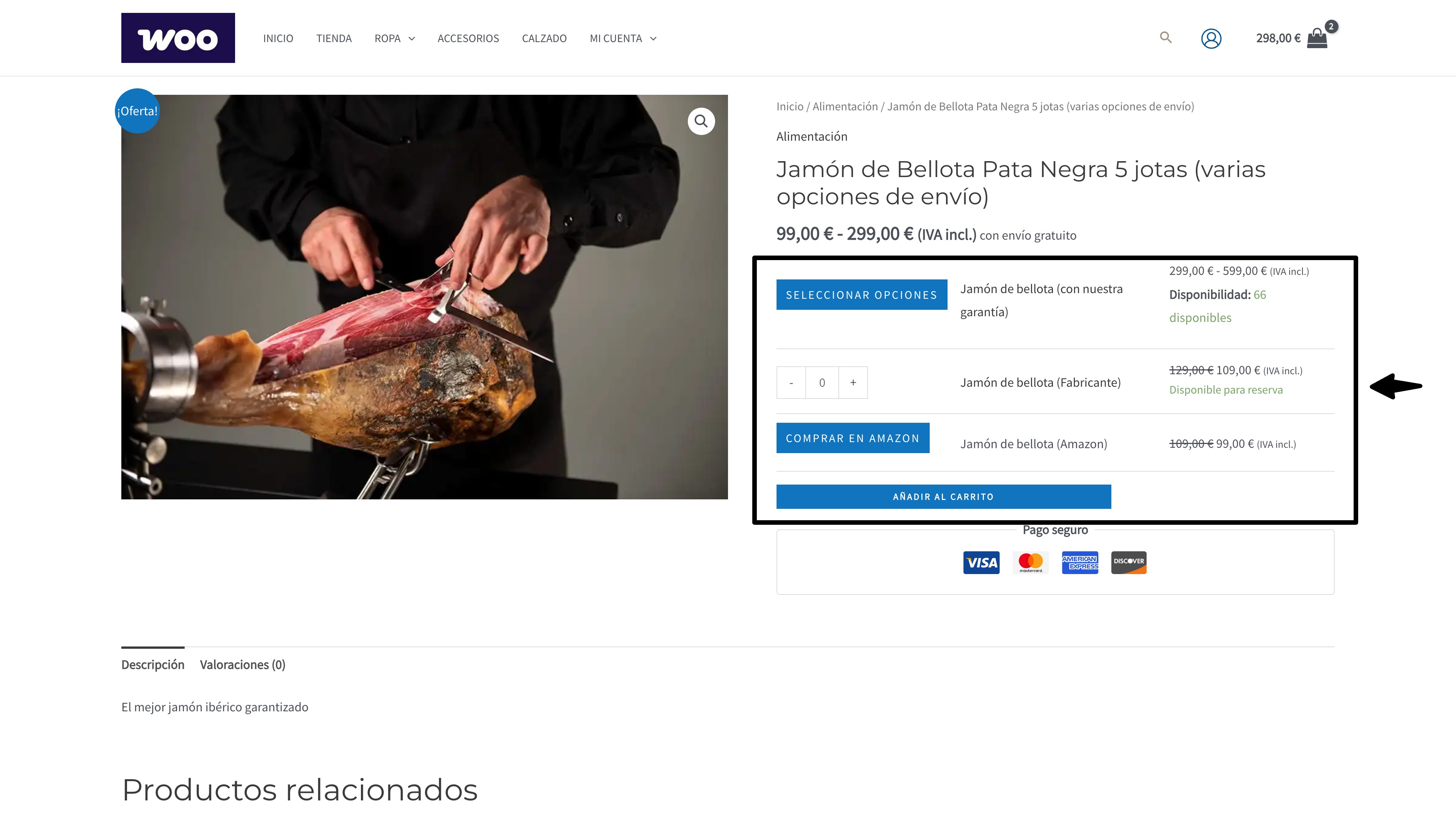 opciones y precios producto agrupado woocommerce