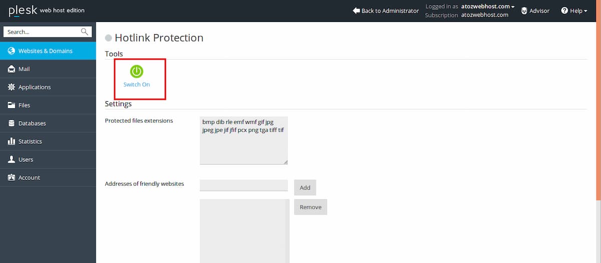 plesk hotlink proteccion