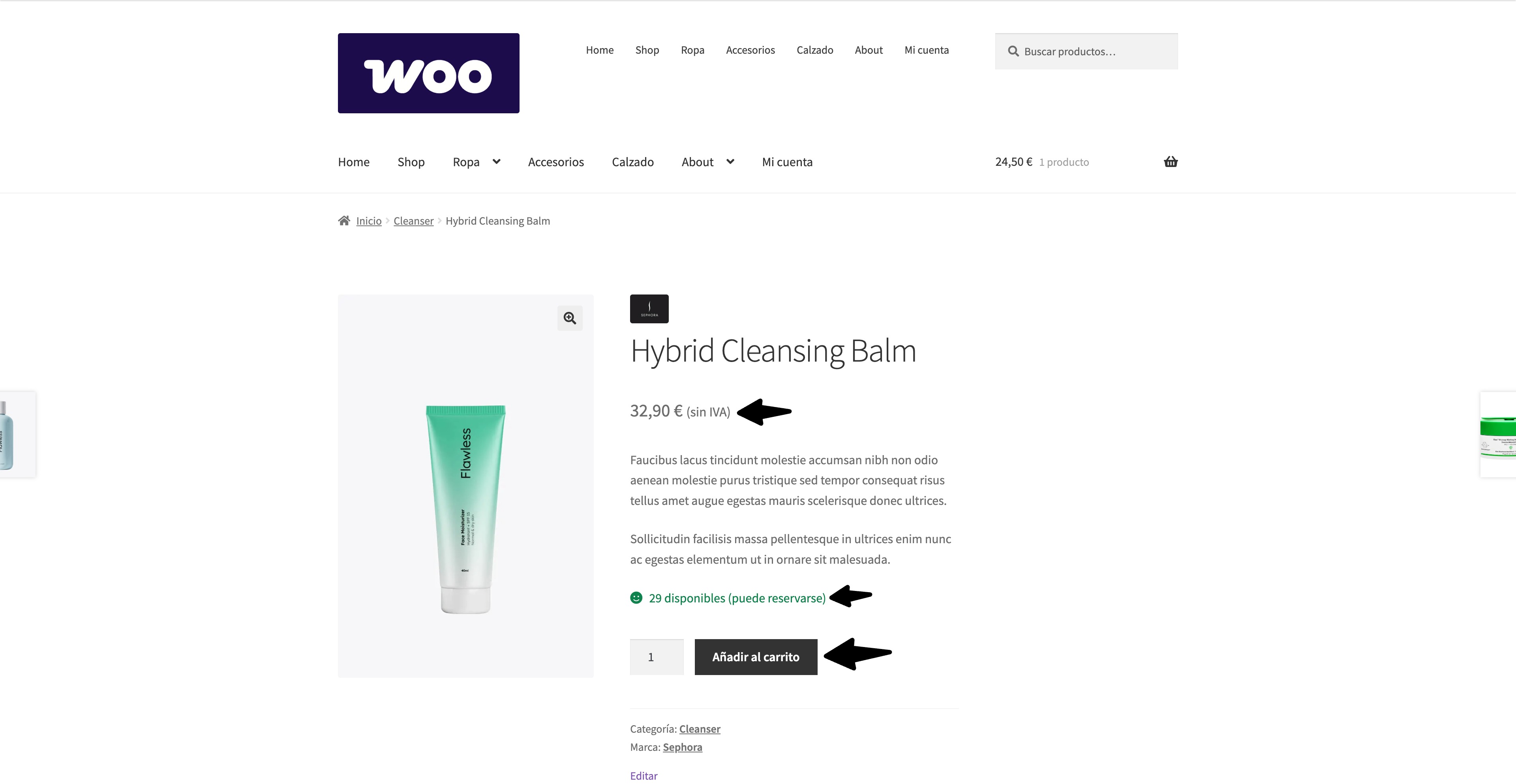 producto woo carrito precios
