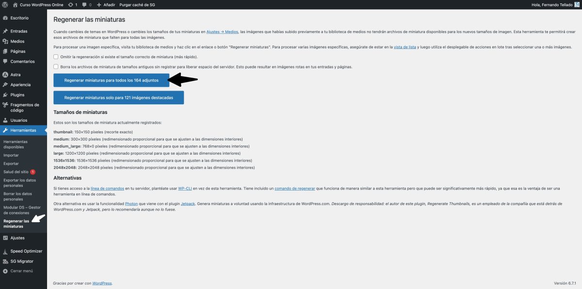 regenerar miniaturas wordpress