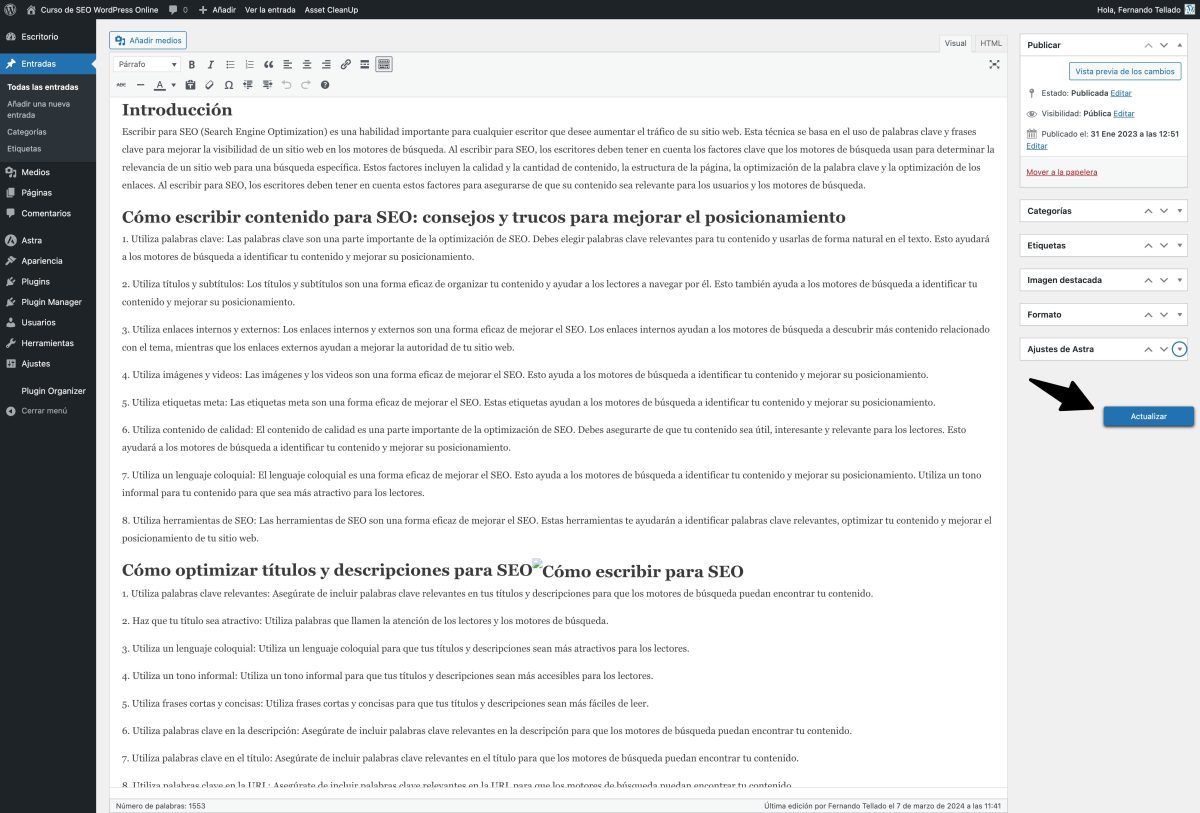 boton flotante publicar guardar actualizar editor clasico entrada wordpress