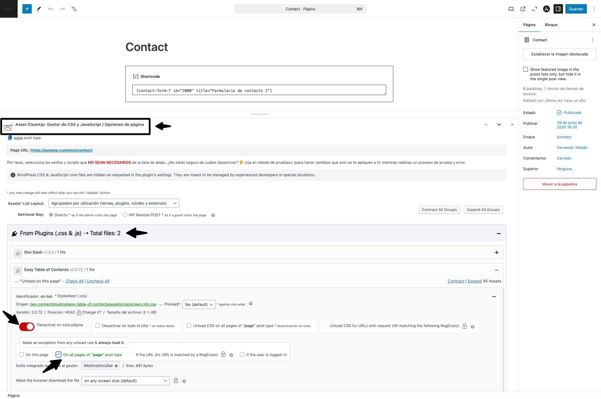 desactivar plugin asset cleanup