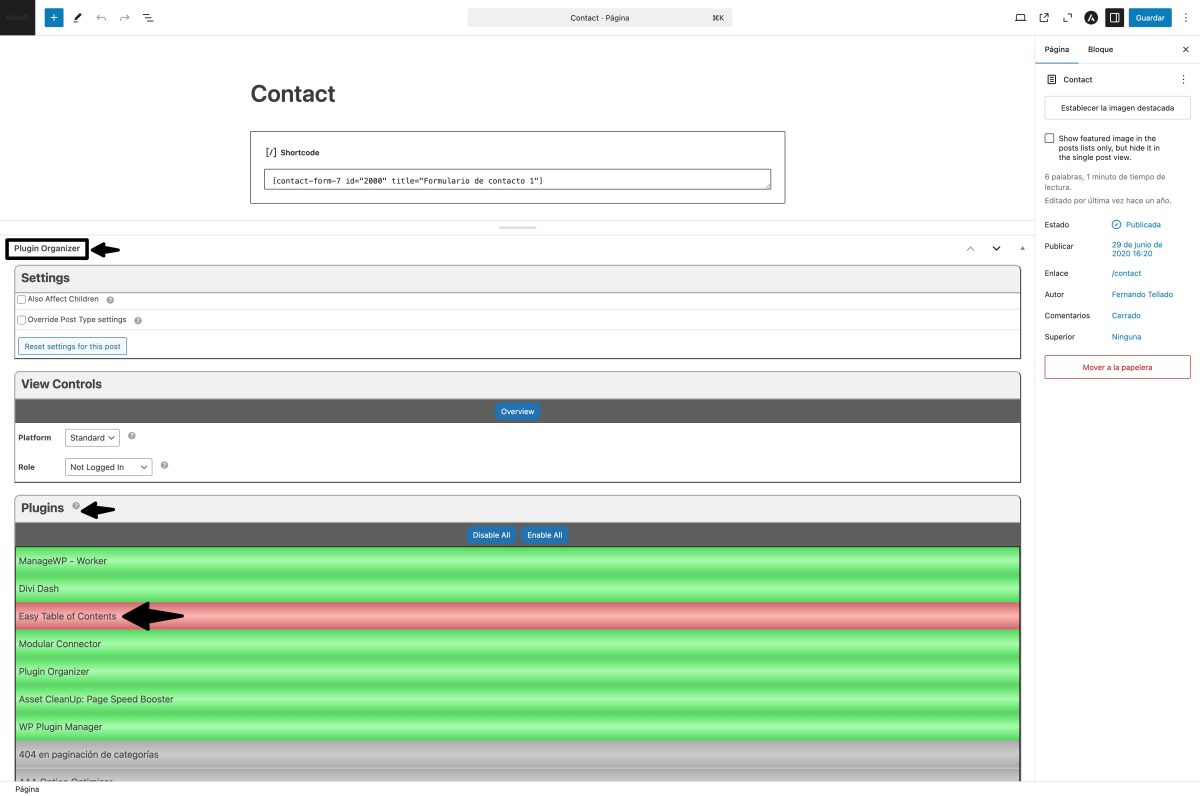 desactivar plugin con plugin organizer