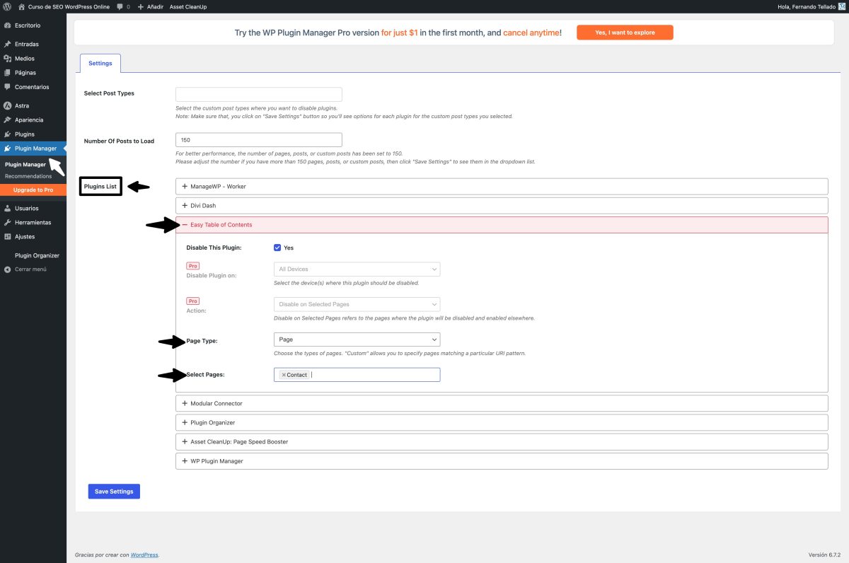 desactivar plugin wp plugin manager