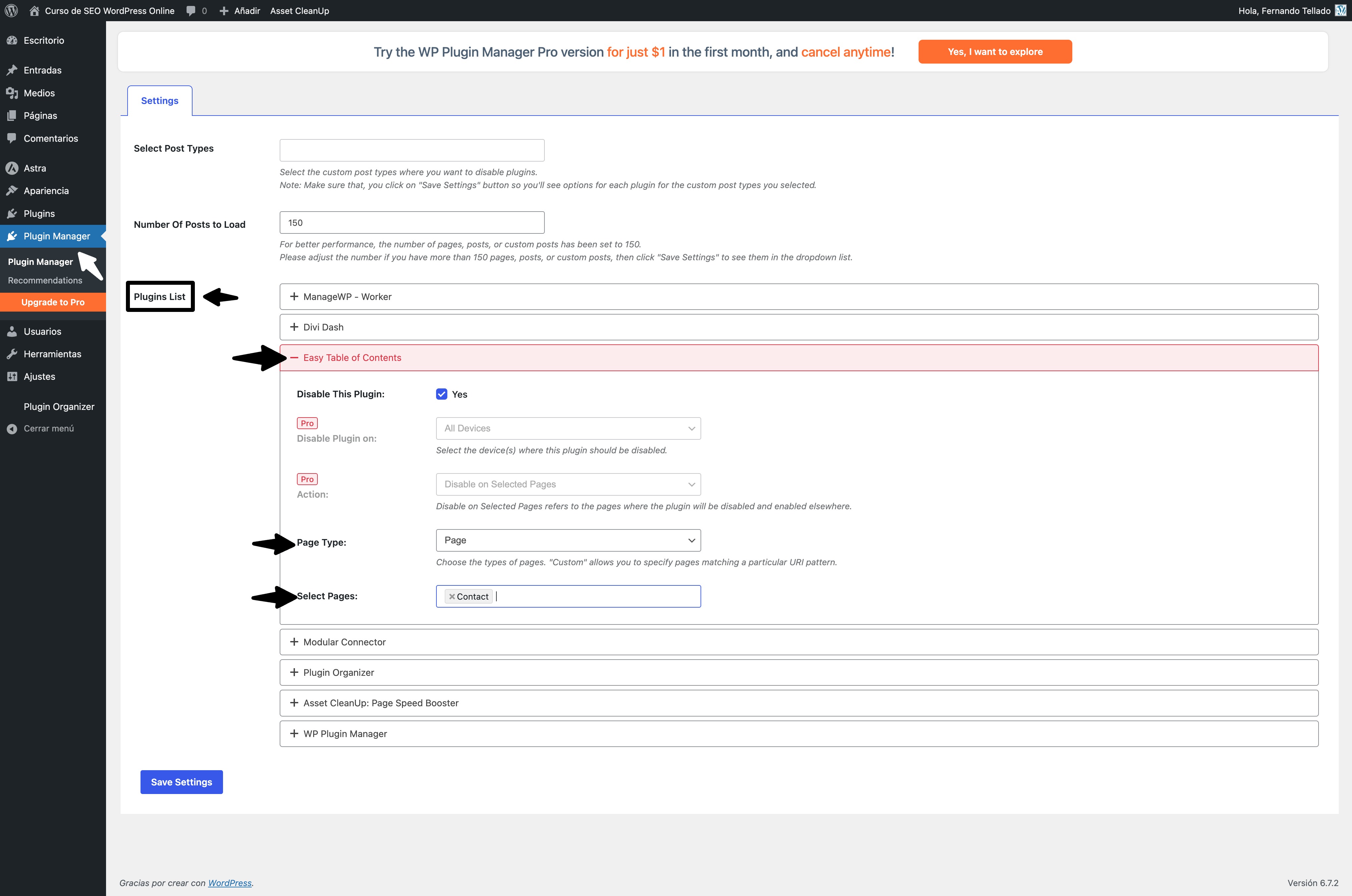desactivar plugin wp plugin manager
