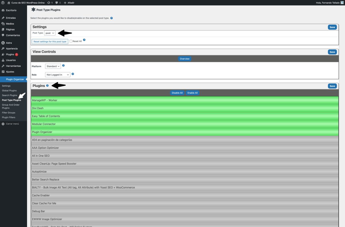 desactivar plugins por tipo de contenido plugin organizer
