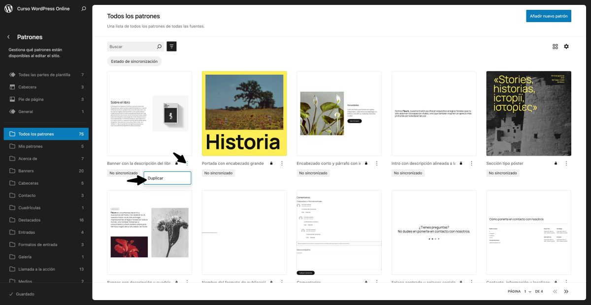 duplicar patron bloques wordpress