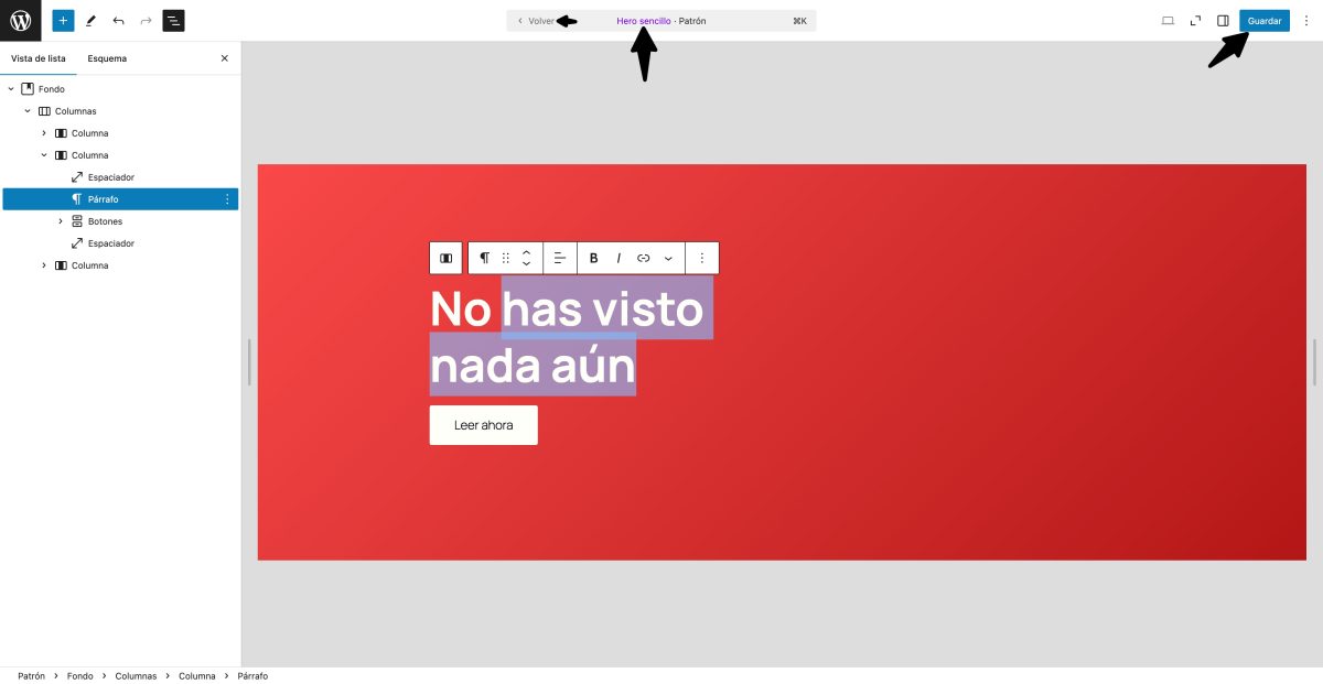 editor de patrones de bloques wordpress