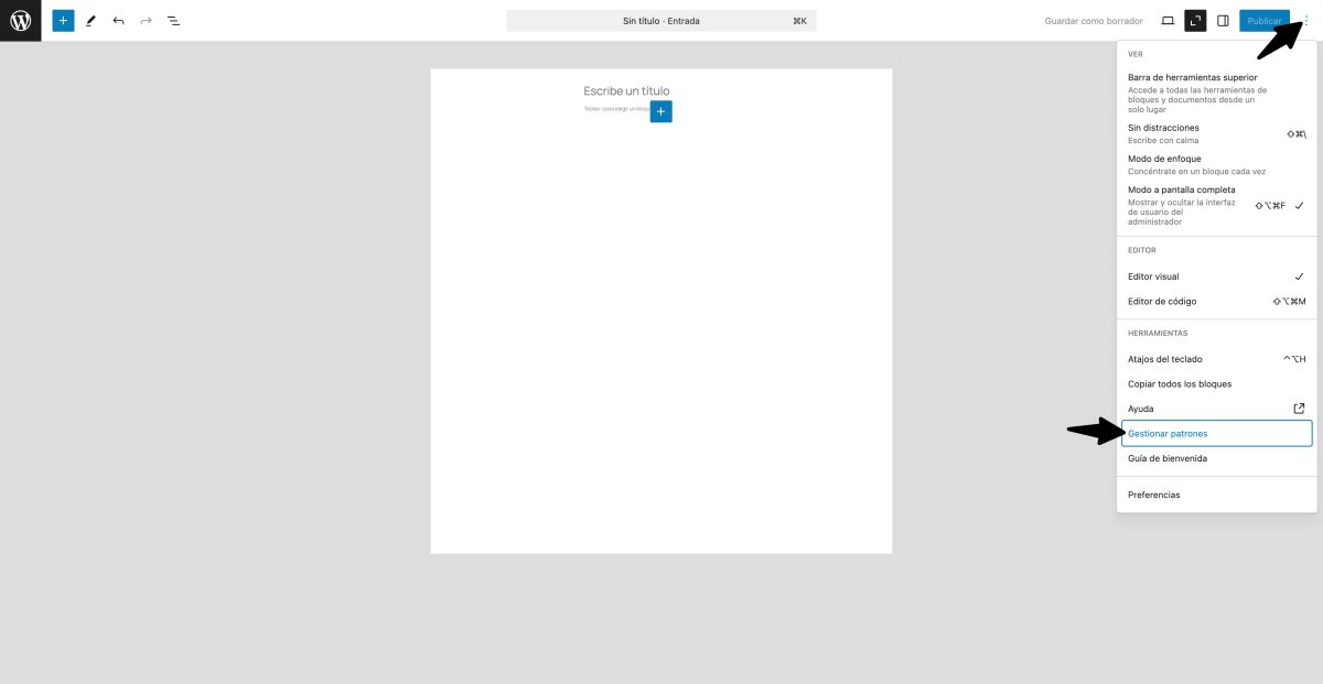 enlace gestor patrones editor wordpress