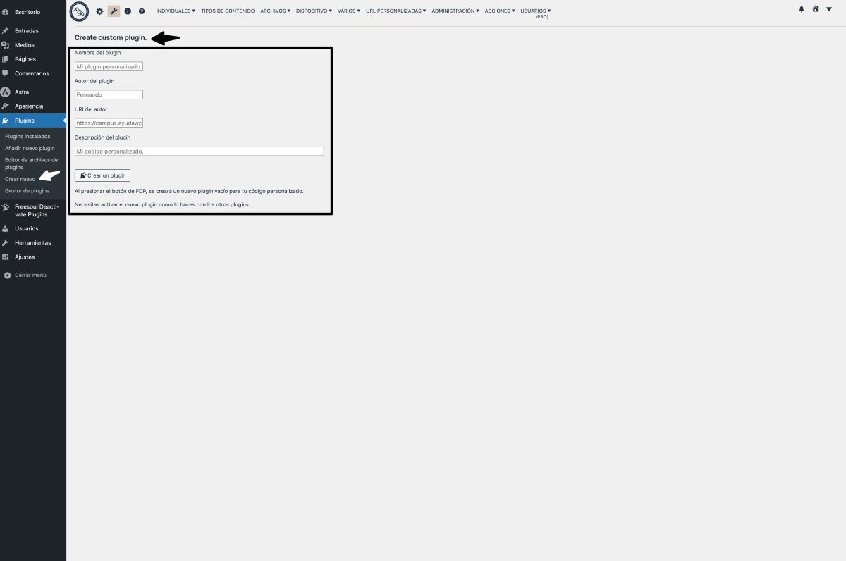 fdp crear nuevo plugin