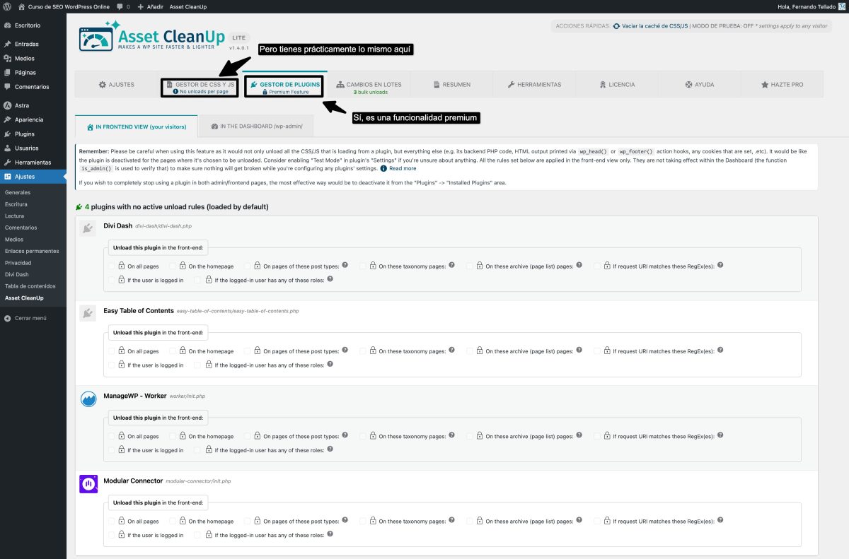 gestion plugins css js asset cleanup