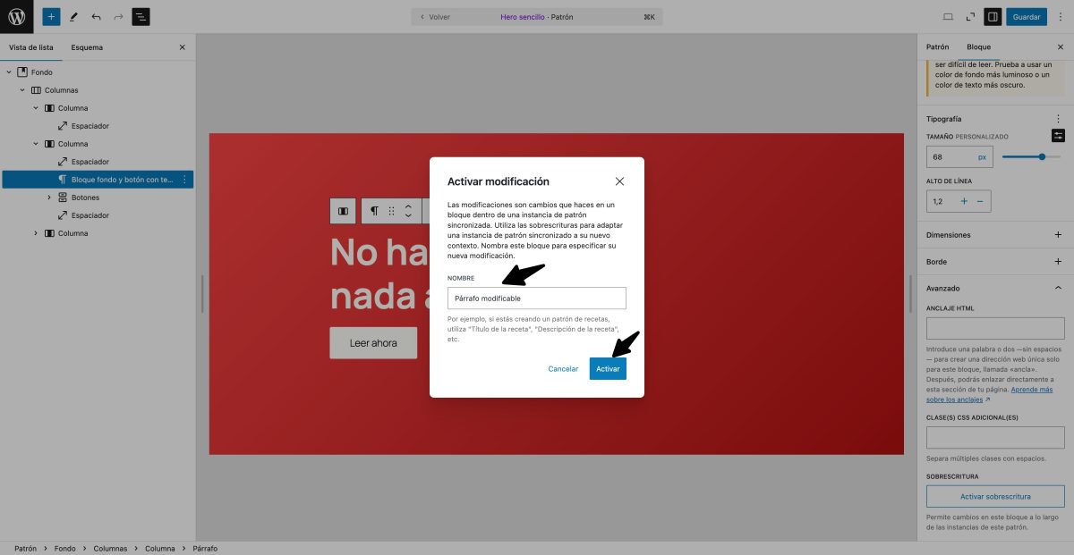 nombre modificacion patron bloques sincronizado