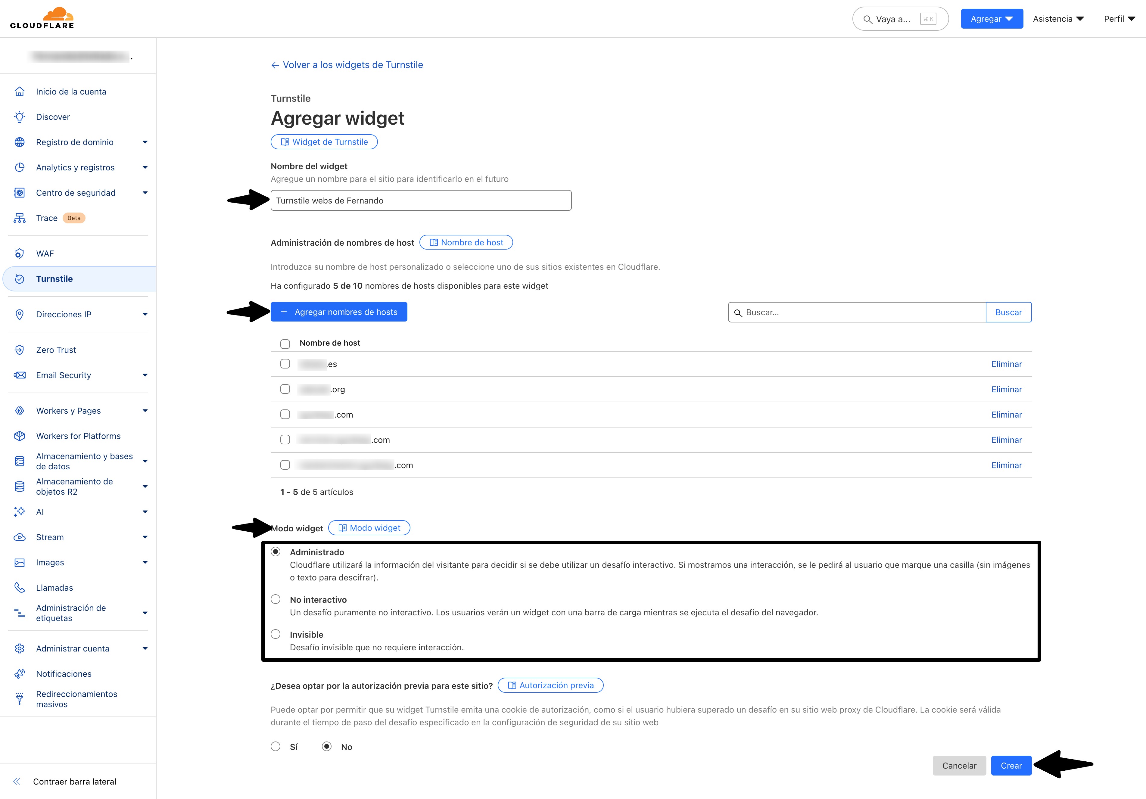 crear widget cloudflare turnstile