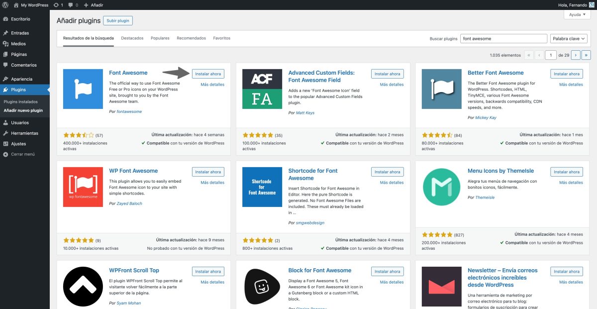 instalar plugin font awesome