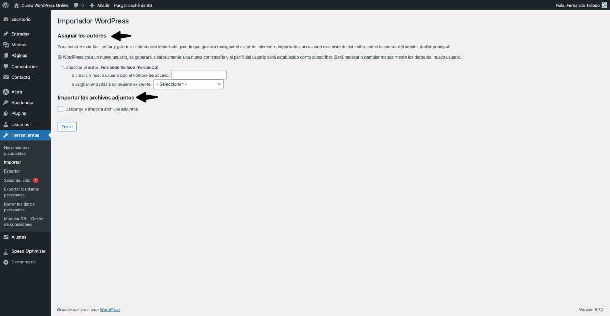 opciones importador wordpress