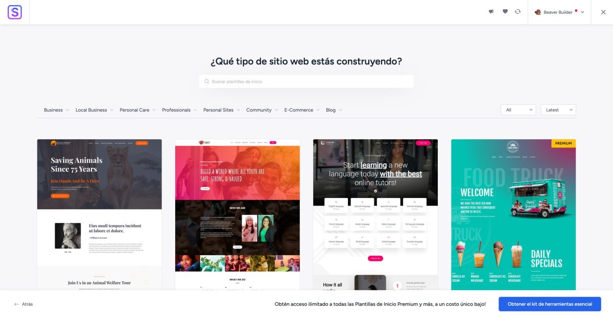plantillas inicio starter templates astra beaver builder