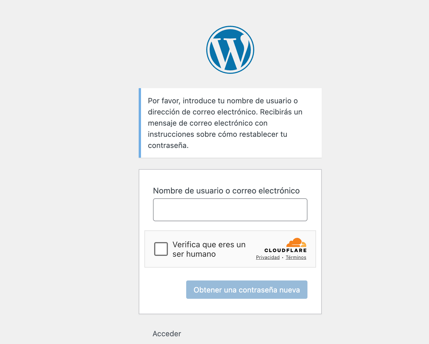 turnstile clave olvidada wordpress