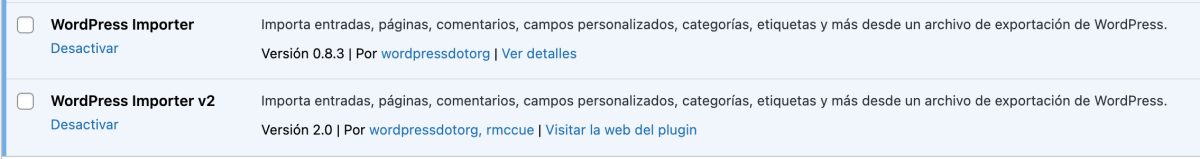 wordpress importer versiones