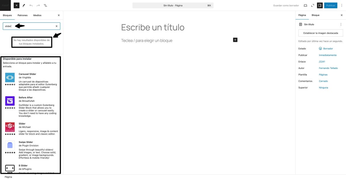 editor bloques wordpress sin slider