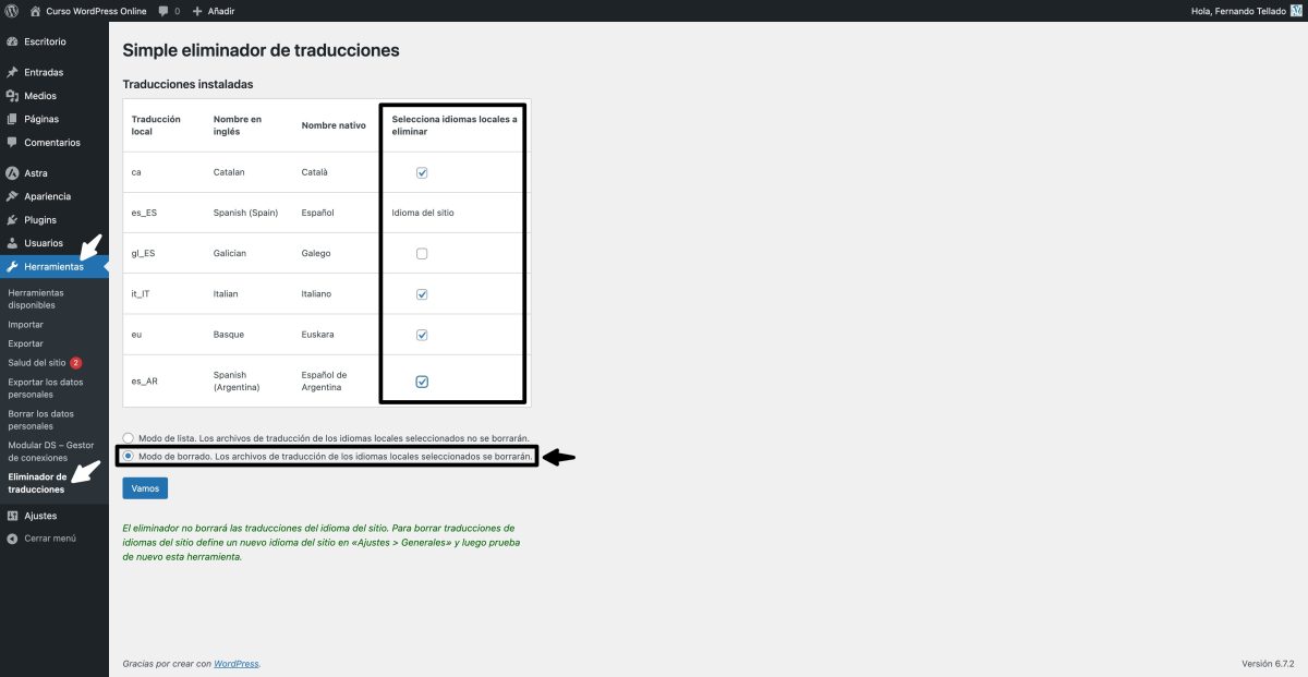 eliminador de traducciones modo borrado