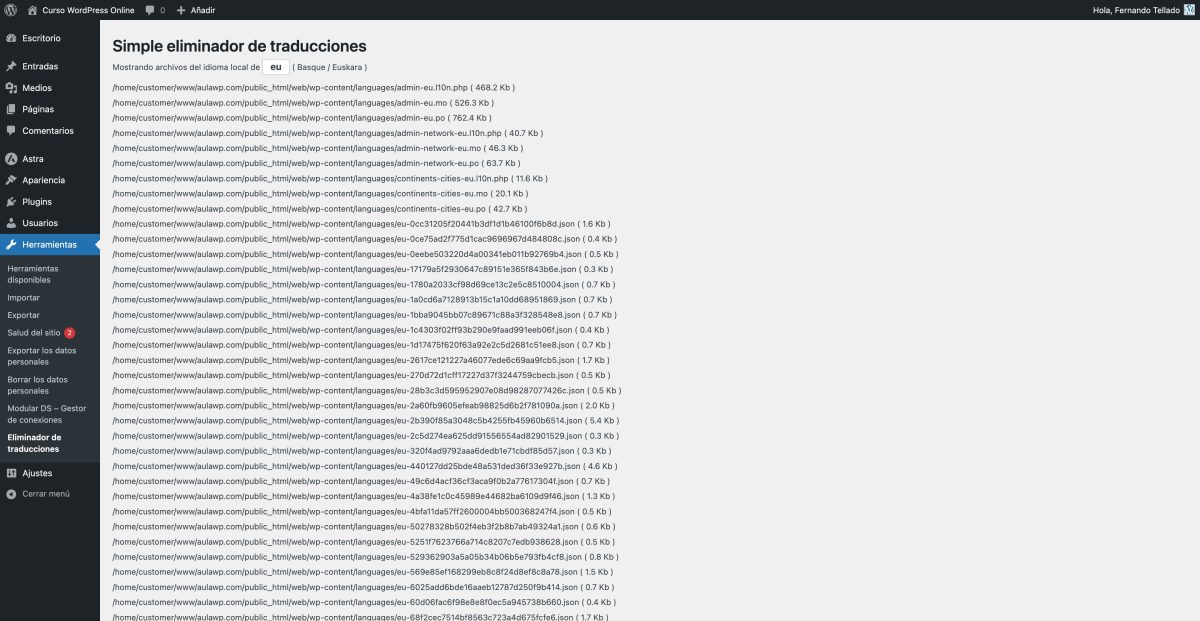 eliminador de traducciones modo lista