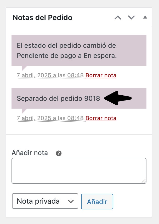nota pedido separado