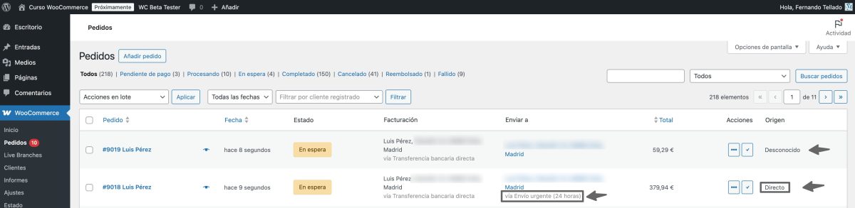 pedido separado productos distinta clase envio