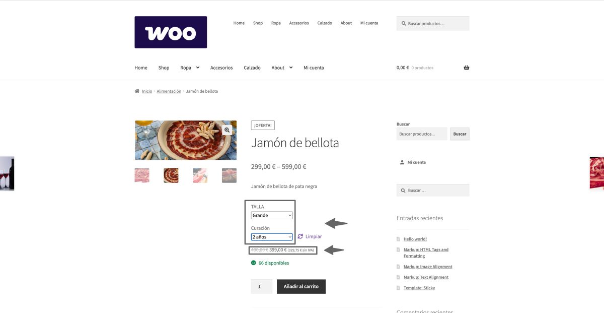 woocommerce con sufijo en producto variable
