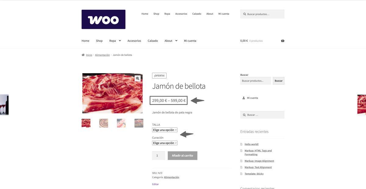 woocommerce sin sufijo en producto variable