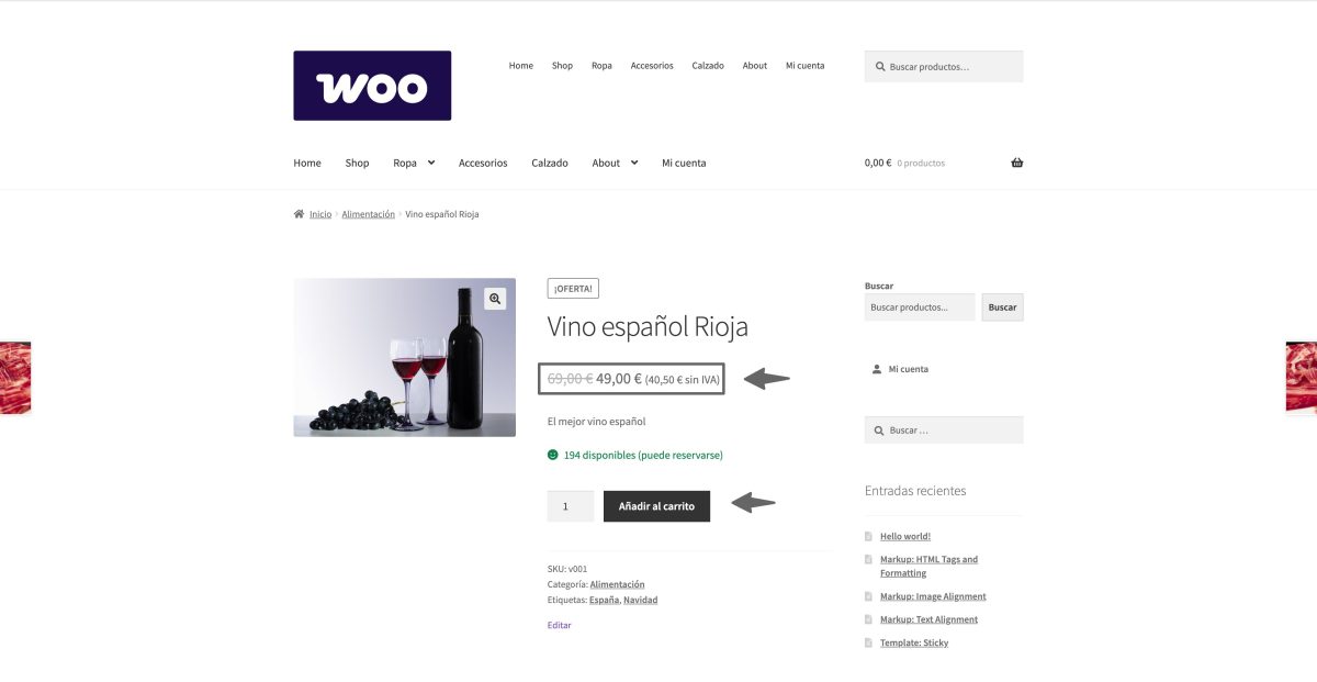 woocommerce sufijo precio en producto simple