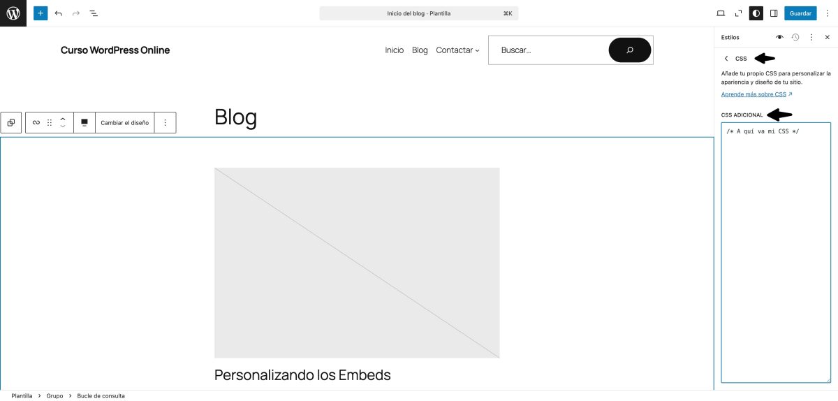 css adicional estilos tema wordpress bloques fse