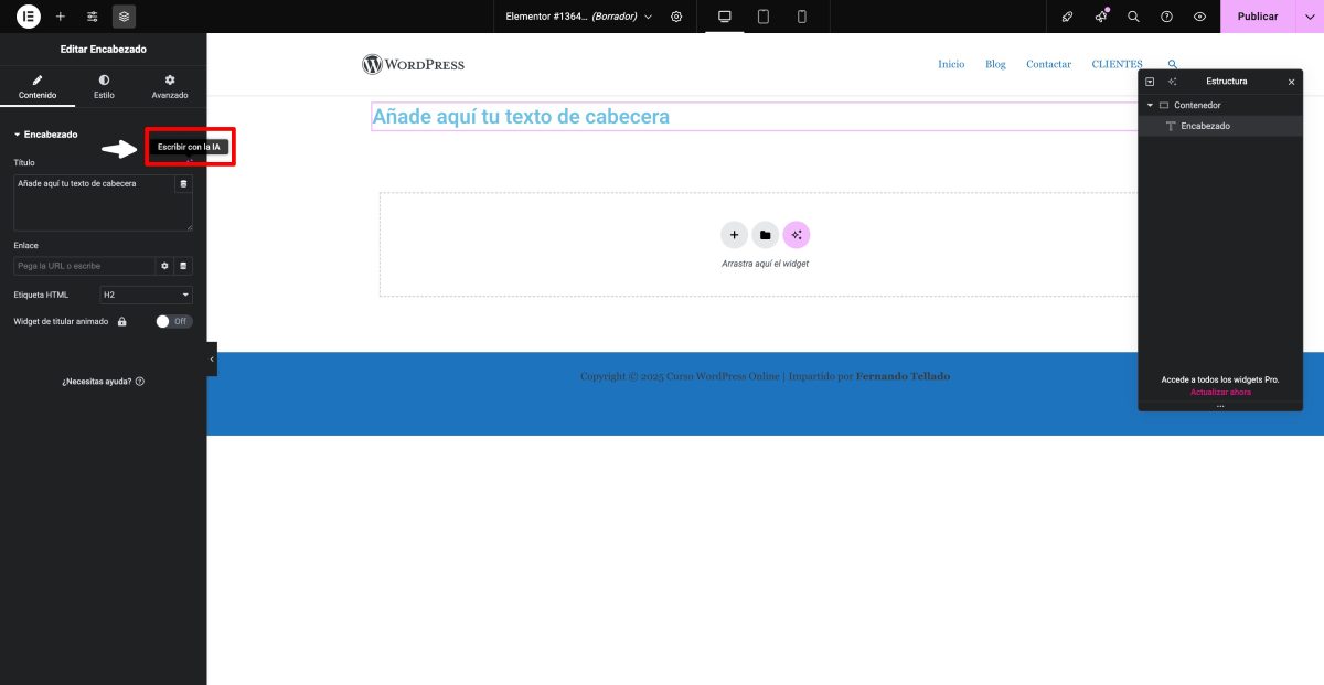 ia editor encabezado elementor