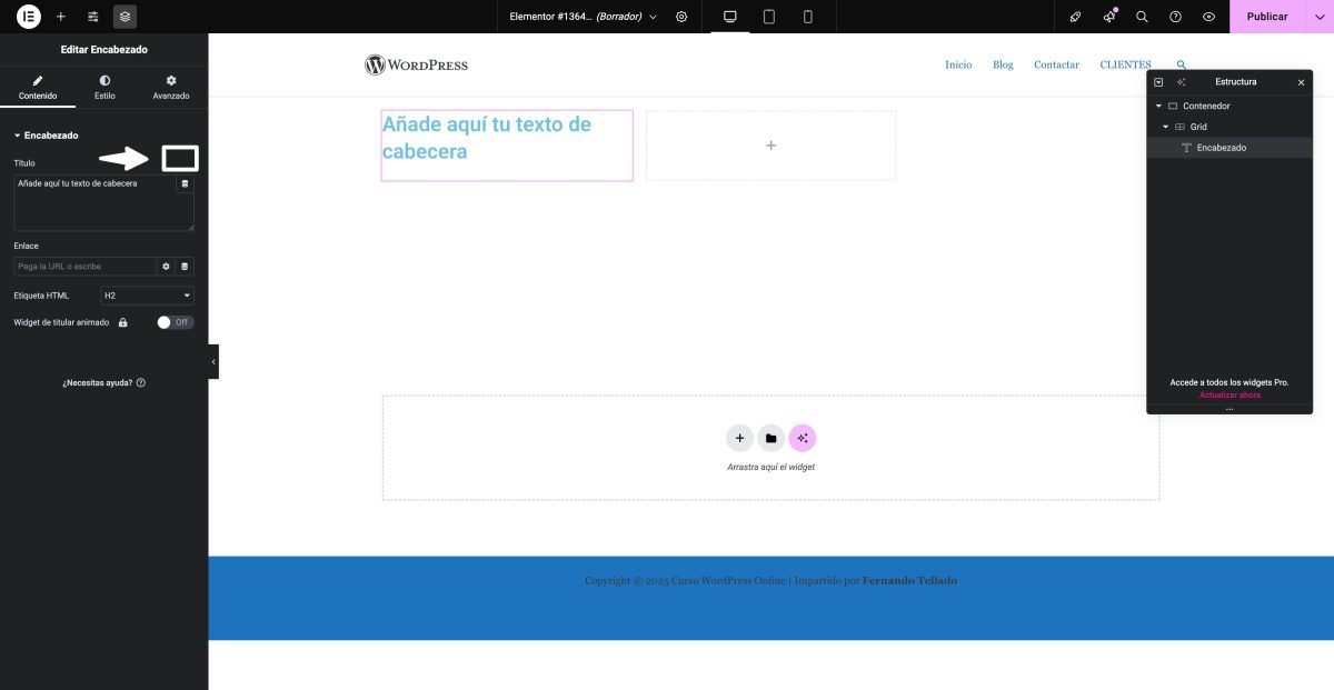sin ia editar encabezado editor elementor