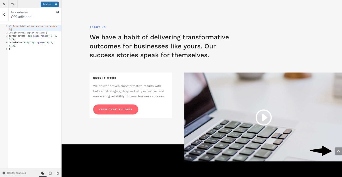 boton volver arriba divi con sombra