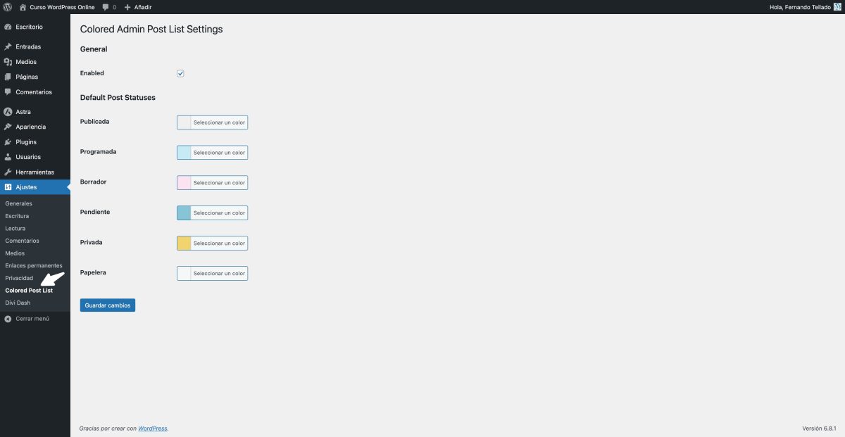 colored post list opciones