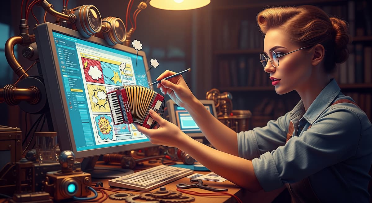 elemento web acordeon mujer steampunk wordpress